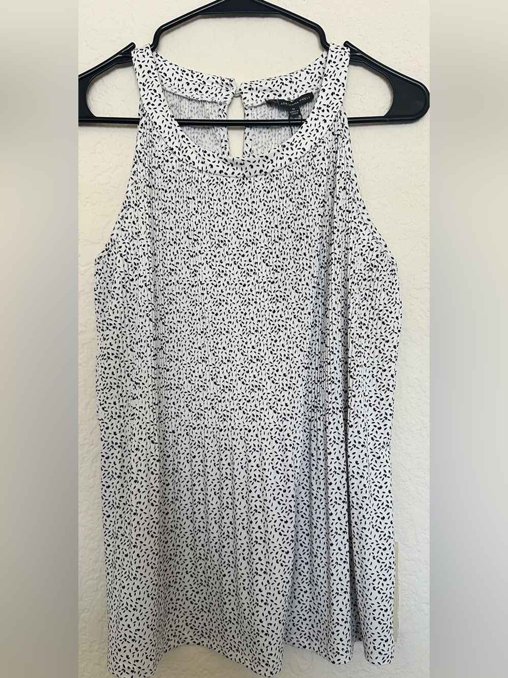 Adrianna Papell White Sleeveless Dress with Black Leaf Print